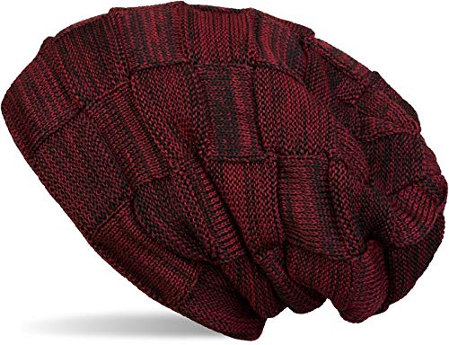styleBREAKER warme Feinstrick Checked Beanie Mütze mit Flecht Muster und sehr weichem Fleece Innenfutter, Unisex 04024090, Farbe:Bordeaux-Rot von styleBREAKER