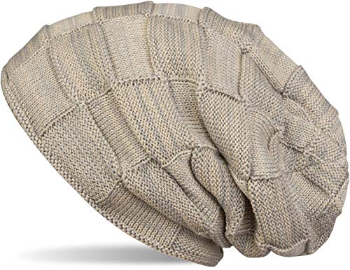 styleBREAKER warme Feinstrick Checked Beanie Mütze mit Flecht Muster und sehr weichem Fleece Innenfutter, Unisex 04024090, Farbe:Hellgrau-Beige von styleBREAKER