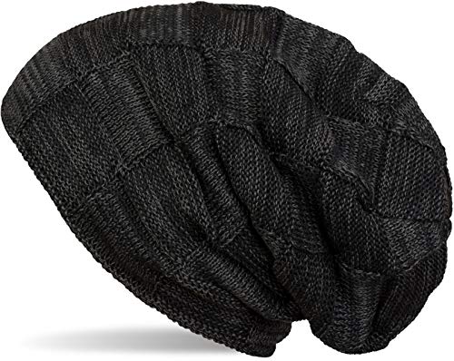 styleBREAKER warme Feinstrick Checked Beanie Mütze mit Flecht Muster und sehr weichem Fleece Innenfutter, Unisex 04024090, Farbe:Schwarz von styleBREAKER