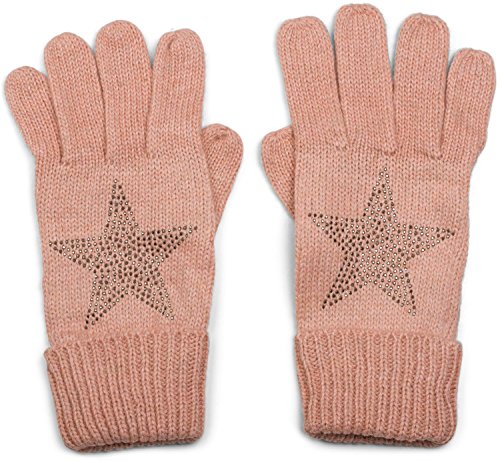 styleBREAKER Damen Handschuhe mit Strass Nieten Stern Applikation und doppeltem Bund, warme Strickhandschuhe 09010008, Farbe:Altrose von styleBREAKER