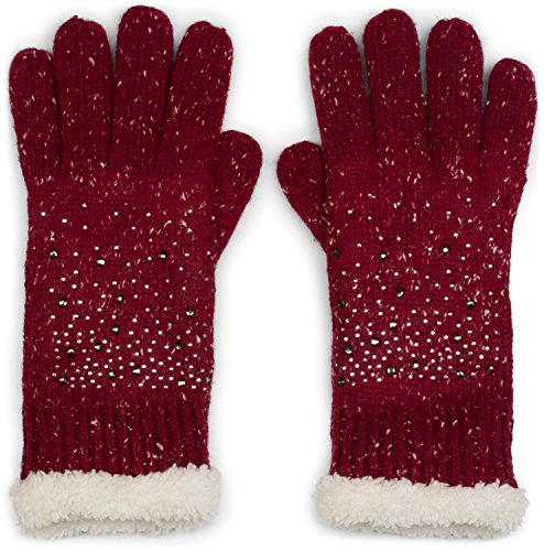 styleBREAKER warme Handschuhe mit Strass und Fleece, Winter Strickhandschuhe, Damen 09010010, Farbe:Bordeaux-Rot meliert (One Size) von styleBREAKER