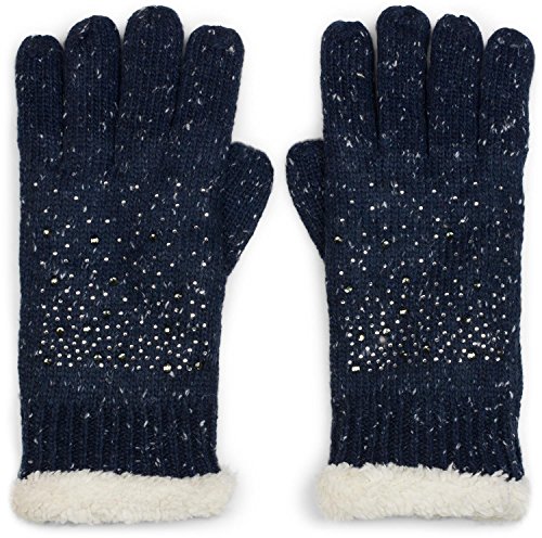 styleBREAKER warme Handschuhe mit Strass und Fleece, Winter Strickhandschuhe, Damen 09010010, Farbe:Dunkelblau meliert (One Size) von styleBREAKER