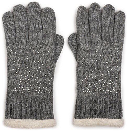 styleBREAKER warme Handschuhe mit Strass und Fleece, Winter Strickhandschuhe, Damen 09010010, Farbe:Grau (One Size) von styleBREAKER