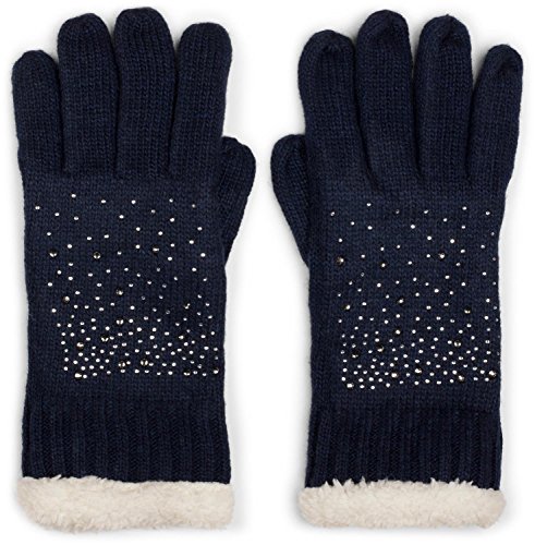 styleBREAKER warme Handschuhe mit Strass und Fleece, Winter Strickhandschuhe, Damen 09010010, Farbe:Midnight-Blue / Dunkelblau (One Size) von styleBREAKER