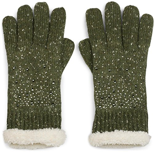 styleBREAKER warme Handschuhe mit Strass und Fleece, Winter Strickhandschuhe, Damen 09010010, Farbe:Oliv meliert (One Size) von styleBREAKER