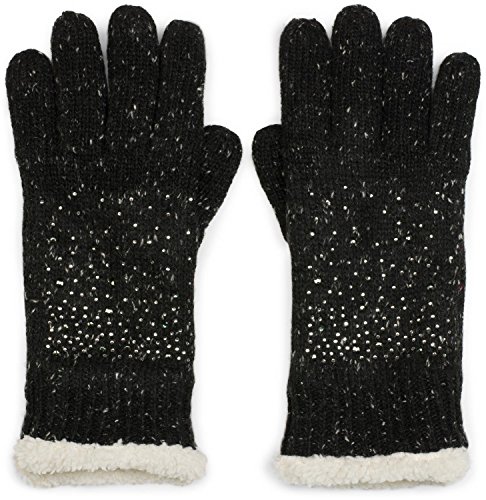 styleBREAKER warme Handschuhe mit Strass und Fleece, Winter Strickhandschuhe, Damen 09010010, Farbe:Schwarz meliert (One Size) von styleBREAKER