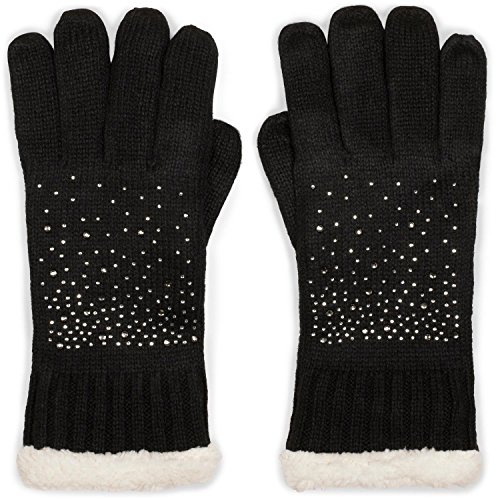styleBREAKER warme Handschuhe mit Strass und Fleece, Winter Strickhandschuhe, Damen 09010010, Farbe:Schwarz (One Size) von styleBREAKER