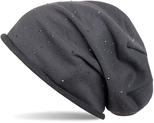 styleBREAKER Damen Beanie Mütze mit Strass-Nieten Applikation und Rollrand, warm 04024024, Farbe:Anthrazit von styleBREAKER