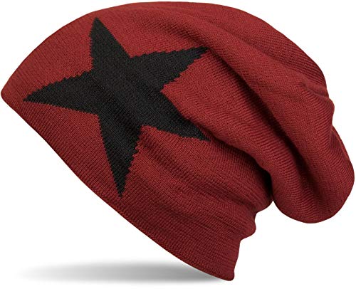 styleBREAKER warme Klassische Strick Beanie Mütze mit Stern und sehr weichem Innenfutter, Unisex 04024026, Farbe:Rot von styleBREAKER