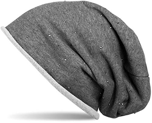 styleBREAKER Damen Beanie Mütze mit Strass-Nieten Applikation und Rollrand, warm 04024024, Farbe:Dunkelgrau von styleBREAKER