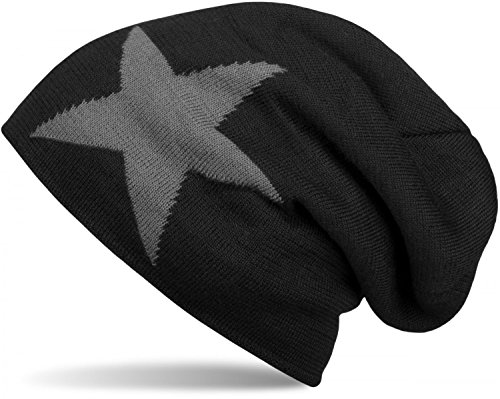 styleBREAKER warme Klassische Strick Beanie Mütze mit Stern und sehr weichem Innenfutter, Unisex 04024026, Farbe:Schwarz von styleBREAKER