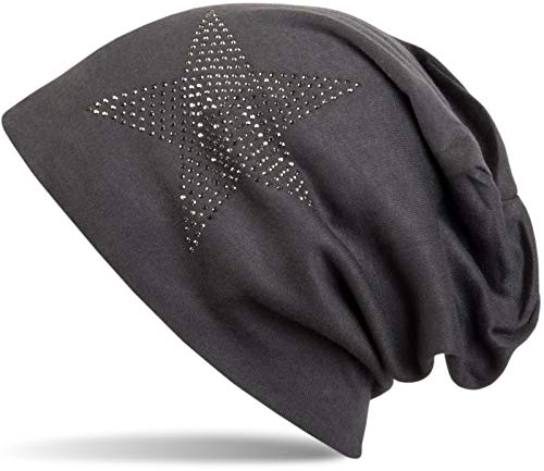 styleBREAKER Klassische Unisex Beanie Mütze mit Stern Strass Applikation, warm 04024023, Farbe:Anthrazit-Grau von styleBREAKER