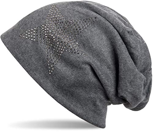 styleBREAKER Klassische Unisex Beanie Mütze mit Stern Strass Applikation, warm 04024023, Farbe:Dunkelgrau-Grau von styleBREAKER