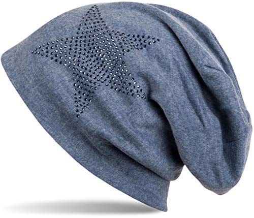 styleBREAKER Klassische Unisex Beanie Mütze mit Stern Strass Applikation, warm 04024023, Farbe:Jeansblau-Blau von styleBREAKER