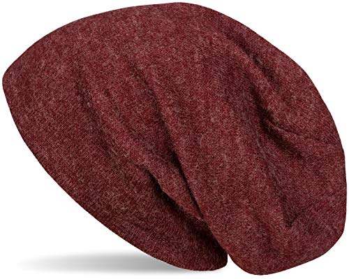 styleBREAKER weiche Feinstrick Beanie Mütze, Melange Optik, Slouch Longbeanie, Unisex 04024109, Farbe:Bordeaux-Rot von styleBREAKER