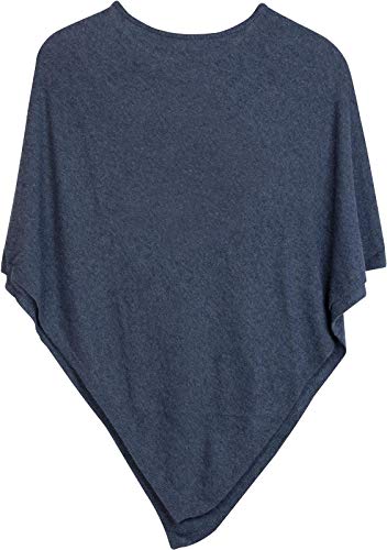 styleBREAKER Damen Feinstrick Poncho in Unifarben, leicht asymmetrischer Schnitt, Ärmellos, Rundhals 08010042, Farbe:Blau von styleBREAKER