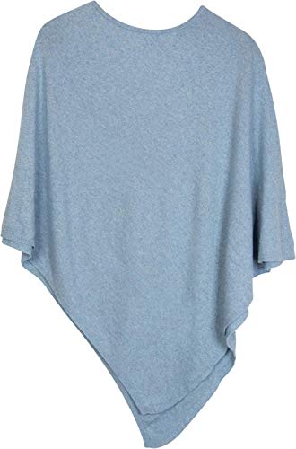 styleBREAKER Damen Feinstrick Poncho in Unifarben, leicht asymmetrischer Schnitt, Ärmellos, Rundhals 08010042, Farbe:Hellblau von styleBREAKER