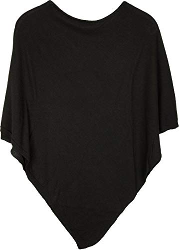 styleBREAKER Damen Feinstrick Poncho in Unifarben, leicht asymmetrischer Schnitt, Ärmellos, Rundhals 08010042, Farbe:Schwarz von styleBREAKER