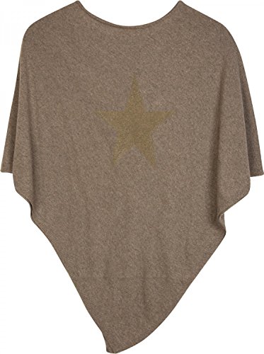 styleBREAKER weicher Feinstrick Poncho mit aufgedrucktem Glitzer-Stern, Rundhals, Damen 08010028, Farbe:Braun von styleBREAKER