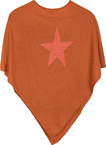 styleBREAKER weicher Feinstrick Poncho mit aufgedrucktem Glitzer-Stern, Rundhals, Damen 08010028, Farbe:Orange von styleBREAKER