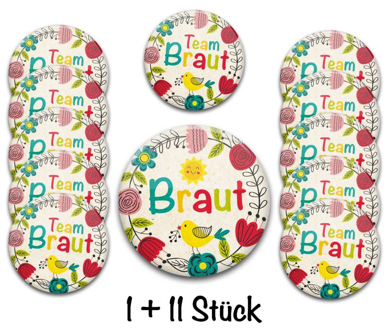 Jga Party Button Set Für Frauen Buttons Team Braut/37 Mm + 56 Junggesellenabschied Im Boho-stil Bunt | Verschiedene Mengen von stylebutton