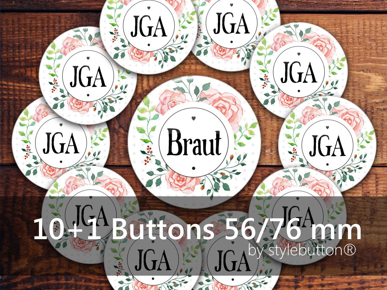 Set Jga Buttons #30 Braut + Floral Romantisch von stylebutton