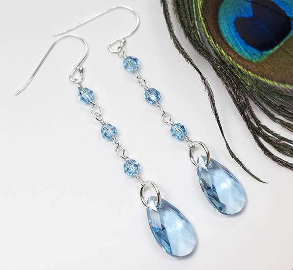 Aquamarin Swarovski Kristall 925 Sterling Silber Tropfen Ohrringe, Geschenk Für Frauen von styleinshop