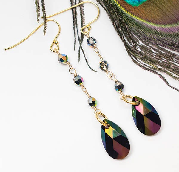 Dunkle Regenbogen Swarovski Kristall 925 Sterling Silber Ohrringe, Geschenk Für Sie, Frauenschmuck von styleinshop