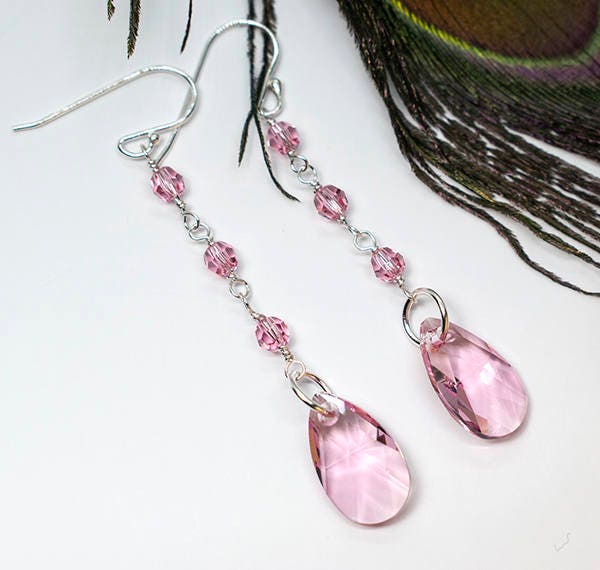 Light Rose Swarovski Kristall 925 Sterling Silber Ohrringe, Geschenk Für Sie von styleinshop