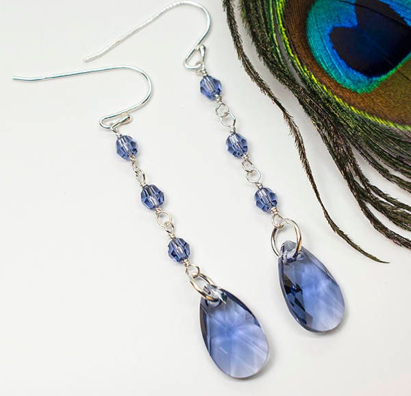 Sapphire Swarovski Kristall 925 Sterling Silber Ohrringe, Geschenk Für Sie von styleinshop