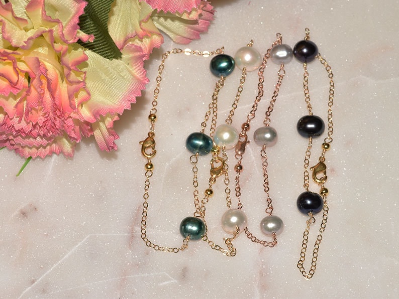 Süßwasserperlen Armband , Perlenarmband, Zartes Armband, Silber Gold Filled Rose Gold Kettenarmband von styleinshop