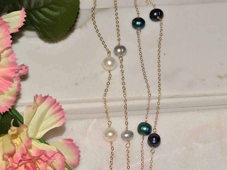 Süßwasserperlen Halskette, Perlenkette, Zierliche Silber Gold Filled Rose Gliederkette von styleinshop