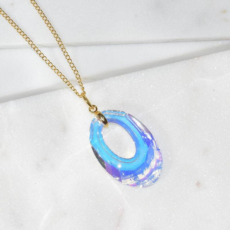 Swarovski Crystal Helios Anhänger, Gold Und Kristall Halskette, Schmuck, Handgemachter Geschenk Für Sie, Frauen 925 Silber von styleinshop