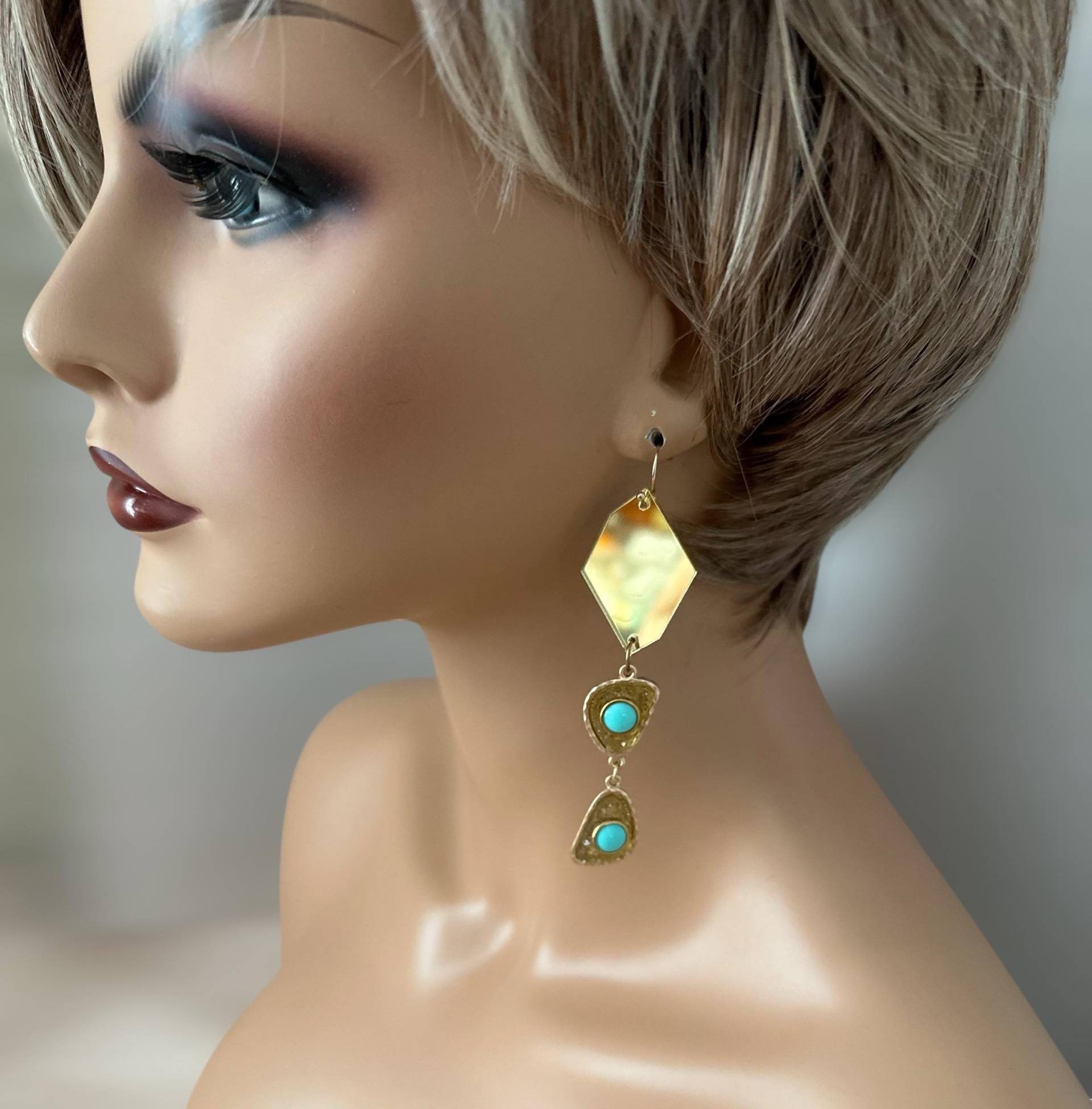 Kostenloser Versand, Baumeln Ohrringe, Druzy Spiegel Tropfen Geschenk Für Sie, Beige Und Gold Täglichen Gebrauch, Feiertagsgeschenk von stylelovers