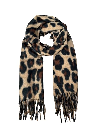 Stylx Damen Schal mit Leopard Muster und Fransen - Modischer und Eleganter Langer Winter- und Herbstschal für Frauen (Camel) von stylx