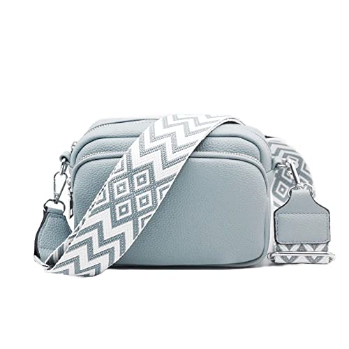 stylx Crossbody Bag Damen Leder Breiter Gurt Handtasche Umhängetasche Moderne Taschen mit breitem Schultergurt,Abnehmbarer Schultergurt,Schwarz. (1hellblau) von stylx