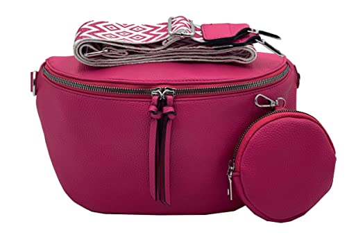 stylx Crossbody Bag Damen Leder Breiter Gurt Handtasche Umhängetasche Moderne Taschen mit breitem Schultergurt,Abnehmbarer Schultergurt,Schwarz. (2fuchsia) von stylx