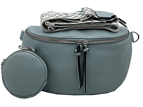 stylx Crossbody Bag Damen Leder Breiter Gurt Handtasche Umhängetasche Moderne Taschen mit breitem Schultergurt,Abnehmbarer Schultergurt,Schwarz. (2hellblau) von stylx