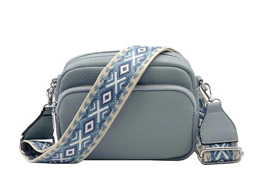 stylx Crossbody Bag Damen Leder Breiter Gurt Handtasche Umhängetasche Moderne Taschen mit breitem Schultergurt,Abnehmbarer Schultergurt,Schwarz. (hellblau) von stylx