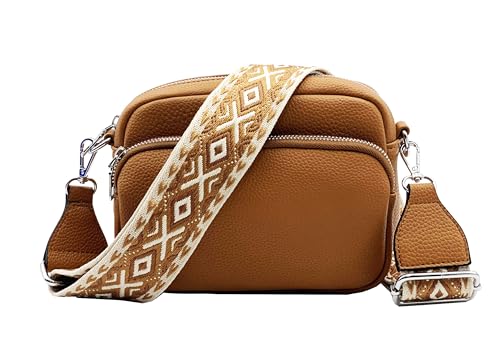stylx Crossbody Bag Damen Leder Breiter Gurt Handtasche Umhängetasche Moderne Taschen mit breitem Schultergurt,Abnehmbarer Schultergurt,Schwarz. (mocca) von stylx