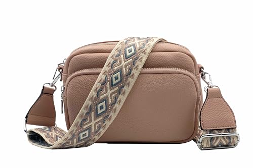 stylx Crossbody Bag Damen Leder Breiter Gurt Handtasche Umhängetasche Moderne Taschen mit breitem Schultergurt,Abnehmbarer Schultergurt,Schwarz. (rosa) von stylx