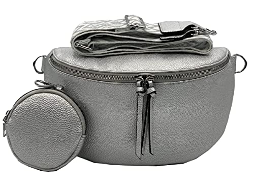 stylx Crossbody Bag Damen Leder Breiter Gurt Handtasche Umhängetasche Moderne Taschen mit breitem Schultergurt,Abnehmbarer Schultergurt,Schwarz. (silber2) von stylx