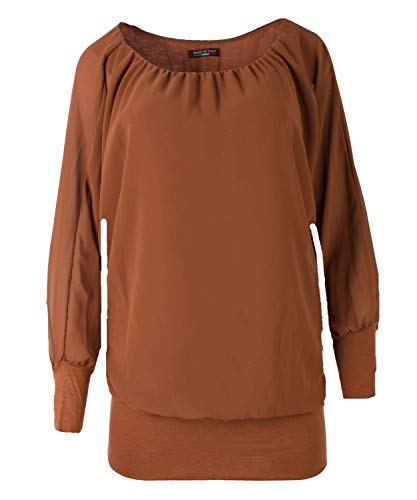 stylx Damen Bluse Shirt Langarmshirt Gr. 40-50 | Tunika mit Langen Armen | Blusenshirt mit breitem Bund | Elegant - (Mocca, 44-46) von stylx