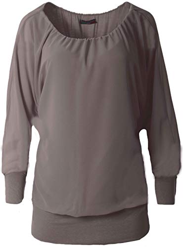 stylx Damen Bluse Shirt Langarmshirt Gr. 40-50 | Tunika mit Langen Armen | Blusenshirt mit breitem Bund | Elegant - (dunkelgrau, 44-46) von stylx