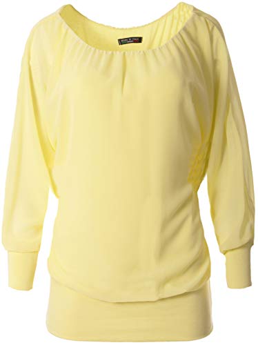 stylx Damen Bluse Shirt Langarmshirt Gr. 40-50 | Tunika mit Langen Armen | Blusenshirt mit breitem Bund | Elegant - (hellgelb, 40-42) von stylx