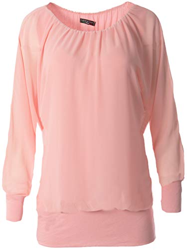 stylx Damen Bluse Shirt Langarmshirt Gr. 40-50 | Tunika mit Langen Armen | Blusenshirt mit breitem Bund | Elegant - (pink, 48-50) von stylx