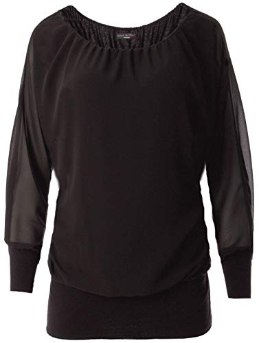 stylx Damen Bluse Shirt Langarmshirt Gr. 40-50 | Tunika mit Langen Armen | Blusenshirt mit breitem Bund | Elegant - (schwarz, 42-44) von stylx