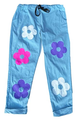 stylx Damen Jogginghose Blume im Vintage Look Sweatpants für Freizeit Sport und Fitness (DE/NL/SE/PL, Numerisch, 36, 38, Regular, Regular, hellblau) von stylx