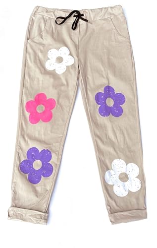 stylx Damen Jogginghose Blume im Vintage Look Sweatpants für Freizeit Sport und Fitness (DE/NL/SE/PL, Numerisch, 40, 42, Regular, Regular, beige) von stylx