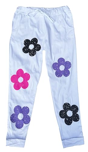 stylx Damen Jogginghose Blume im Vintage Look Sweatpants für Freizeit Sport und Fitness (DE/NL/SE/PL, Numerisch, 40, 42, Regular, Regular, weiß) von stylx